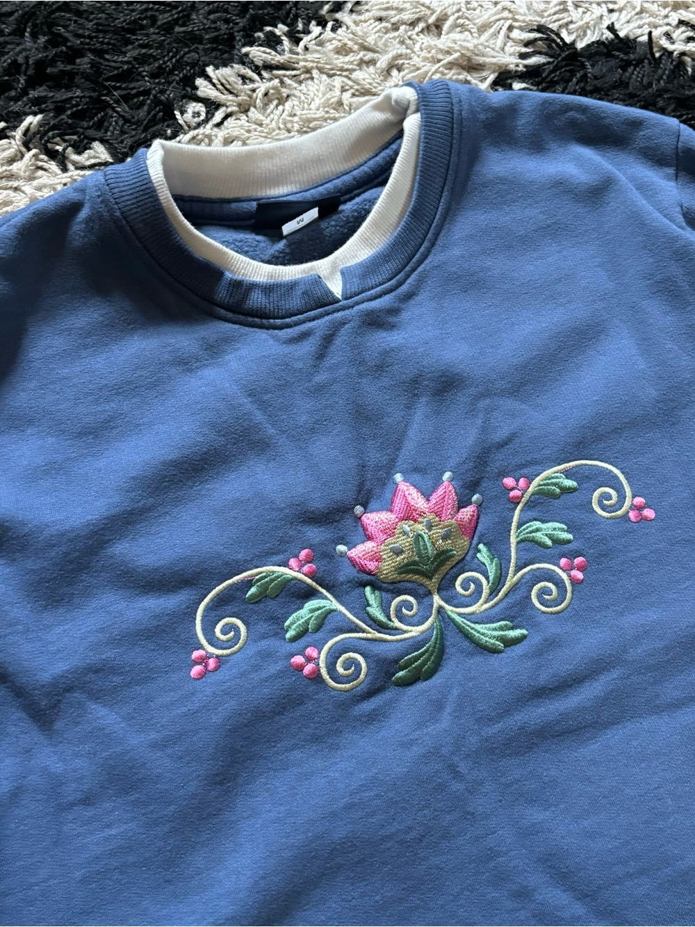 Cottagecore Multicolor Floral Embroidered Appliqué Layer Collar Crewneck Sweater